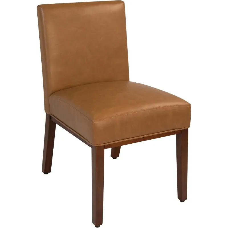 Channeled Metal Dining Chair Home Décor | Single Pack - Brown Faux Leather