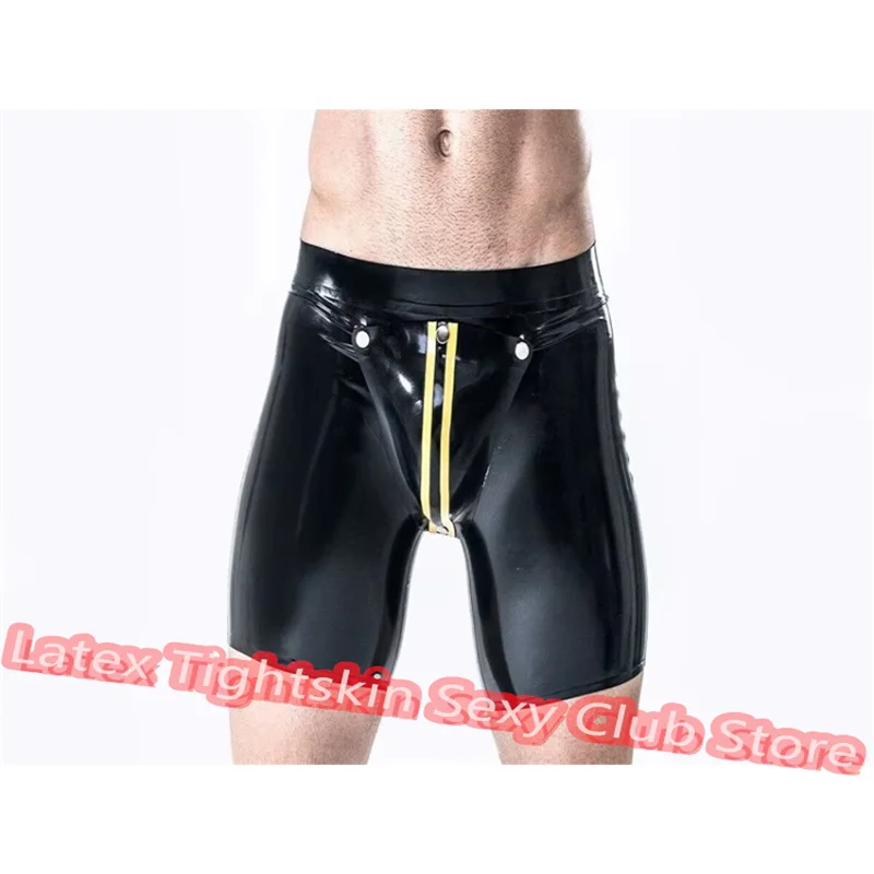 

Men Latex Panties Boxe Black with Yellow Codpiece Sexy Fetish Shorts Handmade Underwear Club Wear for Men Cosplay Costumes