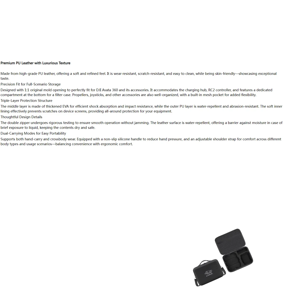 

Carrying Case for DJI Avata 360 Drone, PU Storage Shoulder Bag Portable Travel Protective Cover, RC 2 Controller, Charging Hub