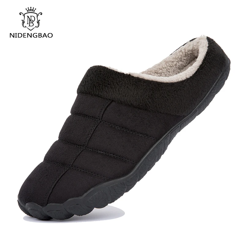 Winter Men Slippers New Warm Men's Slippers Short Plush Flock Home Slippers for Men Hard-wearing Non-slip Sewing Male Shoes