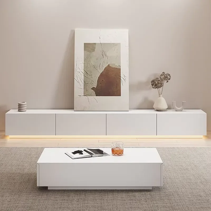 Simple Elegant Suspended Extendable TV Cabinet Coffee Table Combination Modern Minimalist Floor Mount Living Room TV Stand
