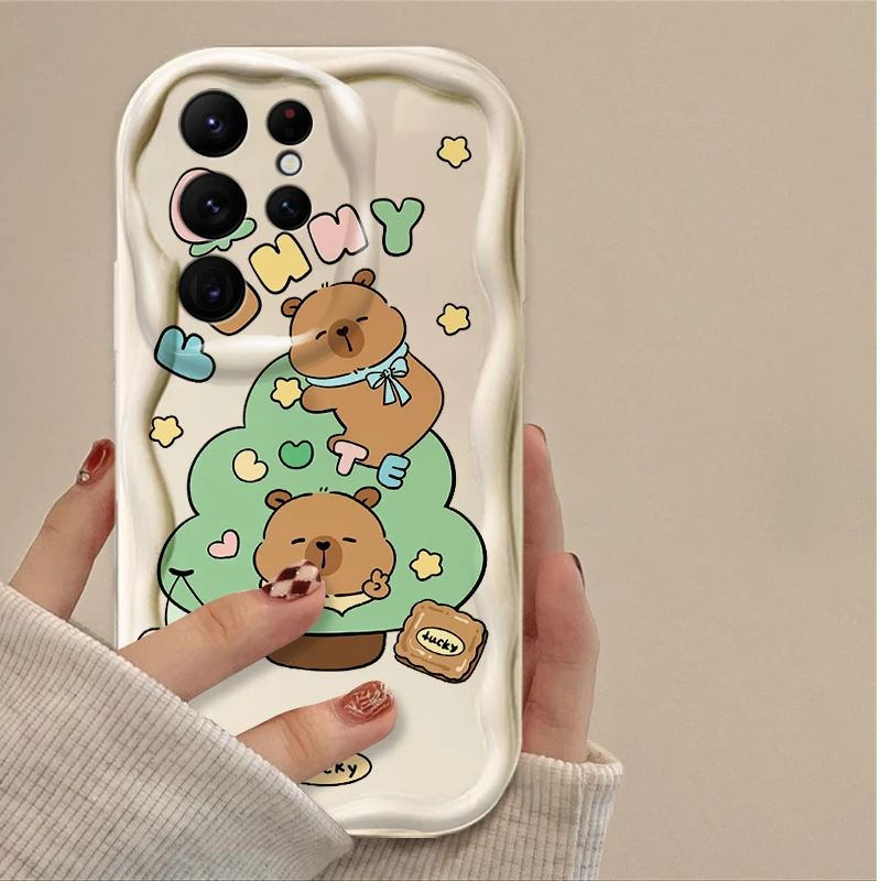 Cartoon Lovely Capybara 3D Wave Phone Case for Samsung Galaxy S25 S24 Ultra S23 S22 S21 S20 Plus FE A56 A36 A26 Shockproof Cover