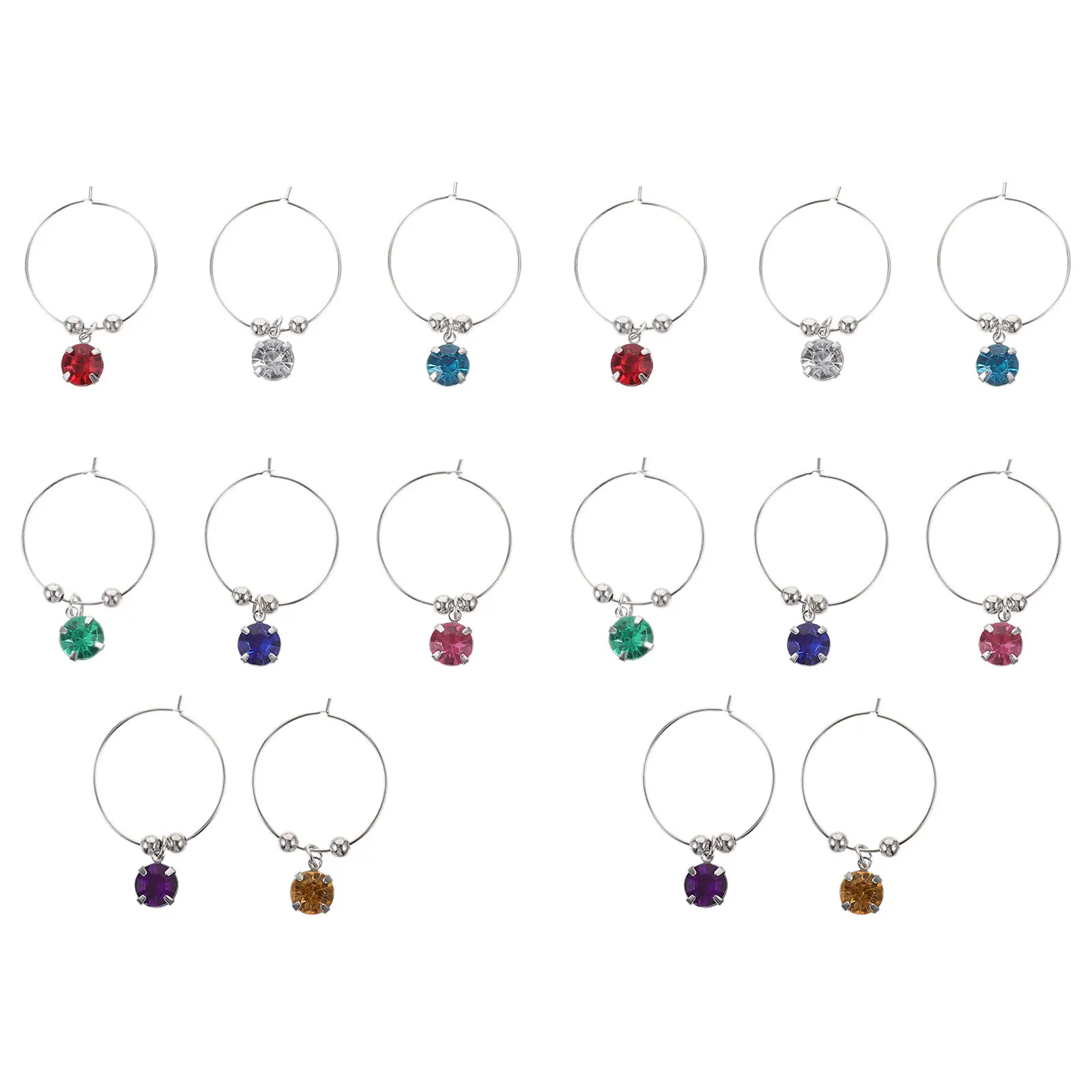 

16Pcs Wine Glass Charms Premium Hanging Rings with Colorful Diamonds for Wine Party Family Gathering Decorate Glass Identifier