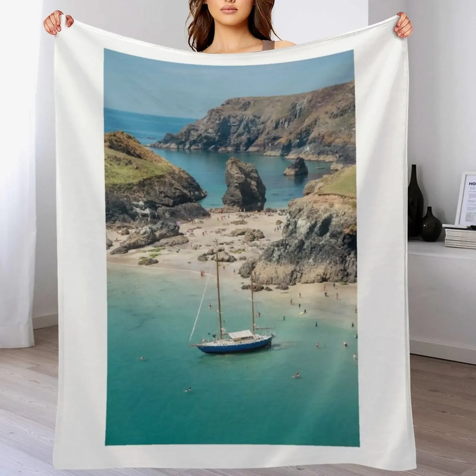 

Yacht in Kynance Cove, Cornwall Throw Blanket Sofas Extra Large Throw Kid'S Single Blankets