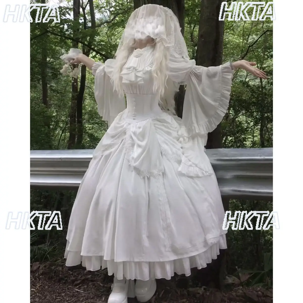 Gothic Subculture Y2k Punk Cos Vintage Court Pleated Lolita Shirt Top Ruffle Edge Long Skirt Halloween White Skirt Suits Women