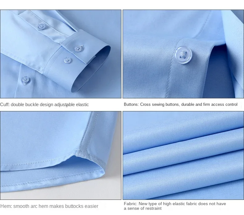 Sommerhemd, weißes, glänzendes, bügelfreies Herrenhemd, knitterfreies Herren-Businesshemd aus Eisseide, lässiges, hochwertiges, nahtloses Business-Hemd – Detail 5