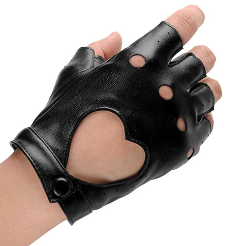 Guantes cortos de cuero sintético para mujer, Manoplas sin dedos de medio dedo, color negro, estilo Punk, 1 par