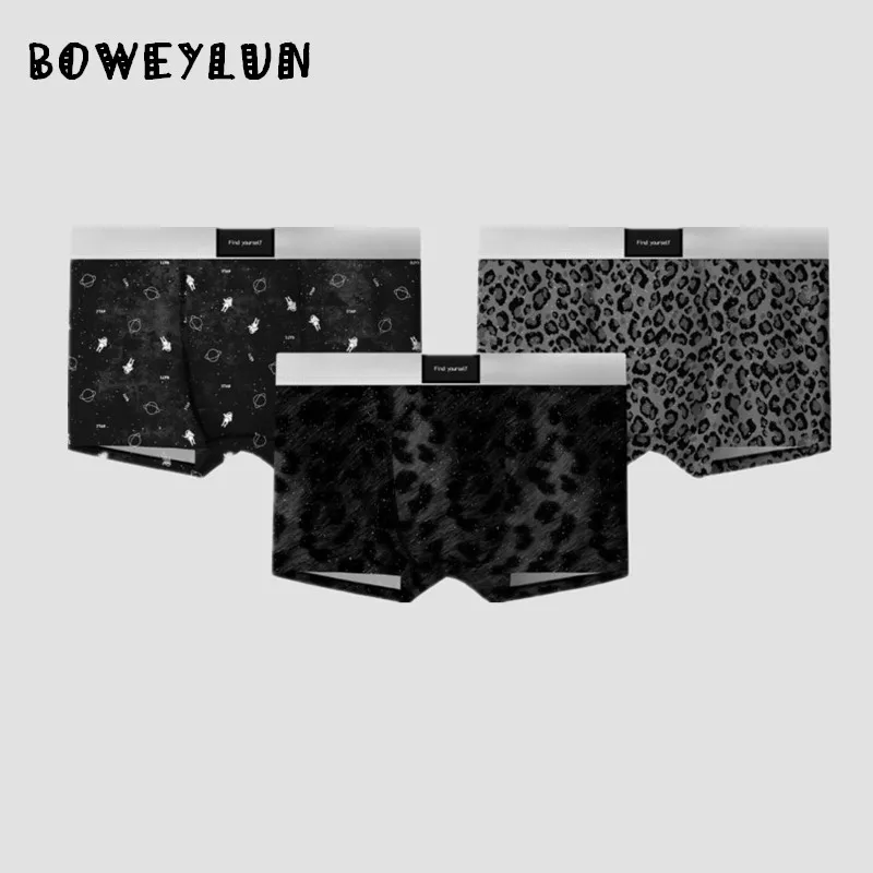 

BOWEYLUN Men's Leopard Print Starry Pattern Ice Silk Underwear Quick-Drying Breathable Antibacterial Boxer briefs for Summer