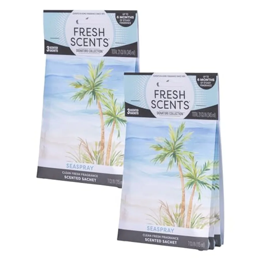

Fresh Scents Scented Sachets Seaspray Home Fragrance Long Lasting Up to 6 Months Air Freshener for Closets Drawers and Cars 6 P