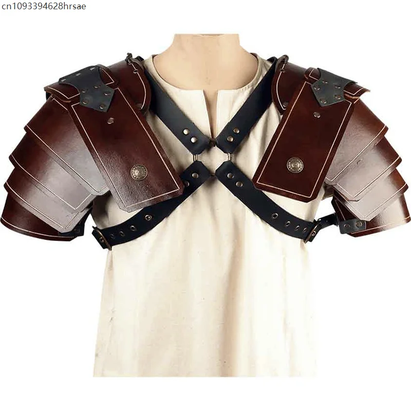Adult Medieval Knight Shoulder Armor Pauldrons Punk Gothic Leather Harness Spaulder Warrior Cosplay Costume Prop view 5