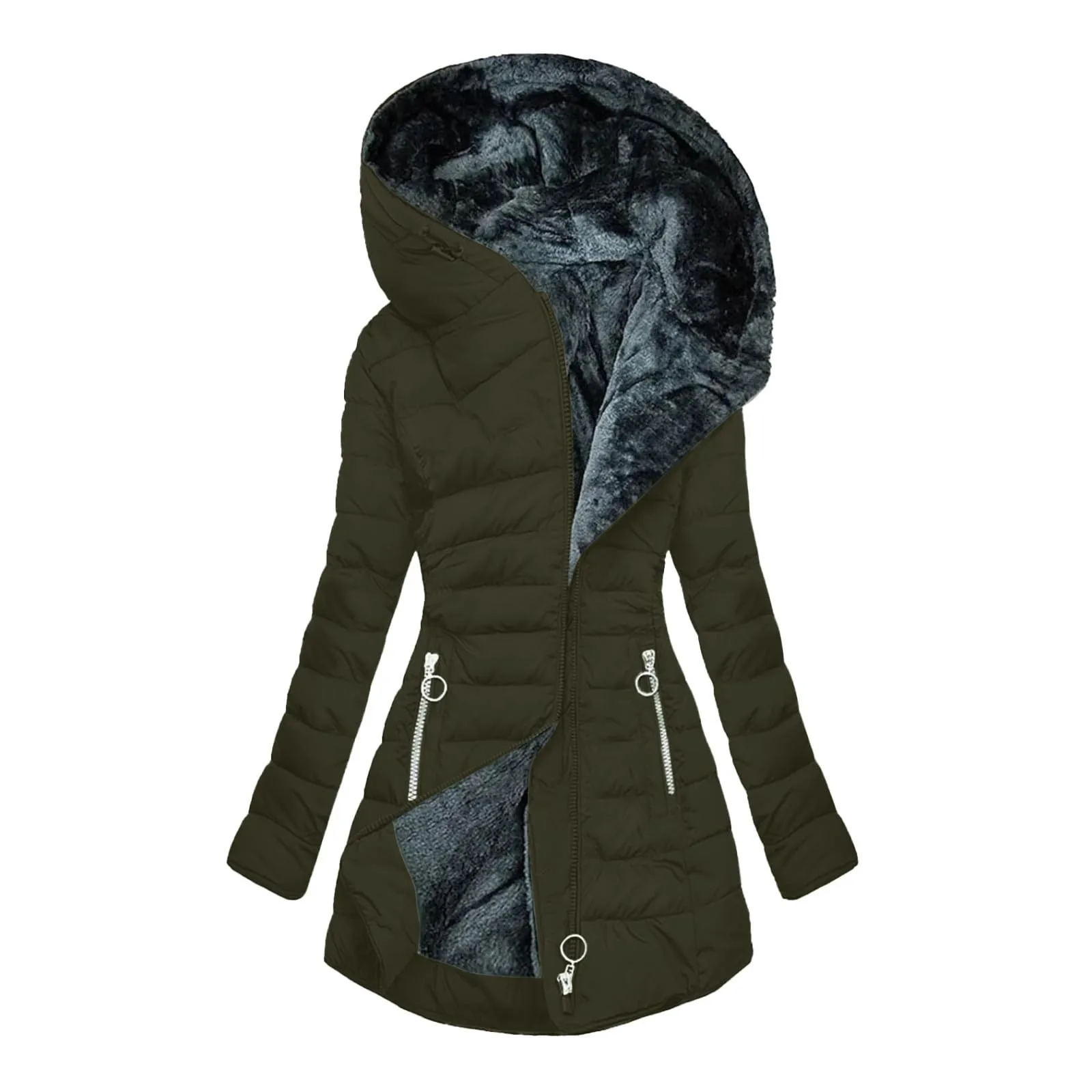 Women Attumn Winter Solid Composite Zipper Long Sleeve Jacket Pocket Outerwear Coat