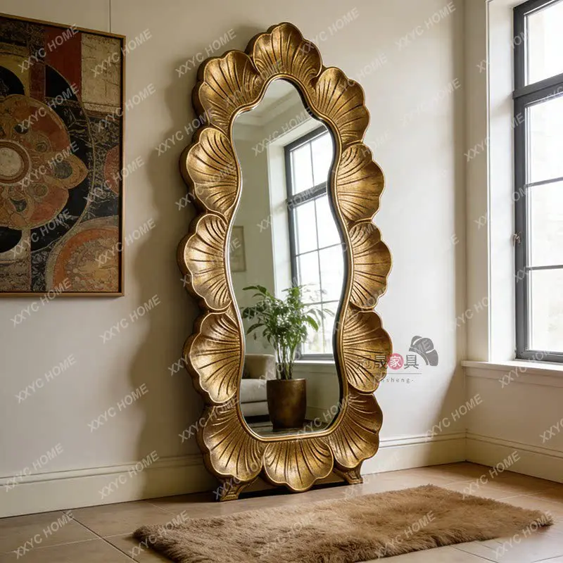 Carved full-length villa home carved full-length special-shaped floor wall-mounted bedroom fitting mirror