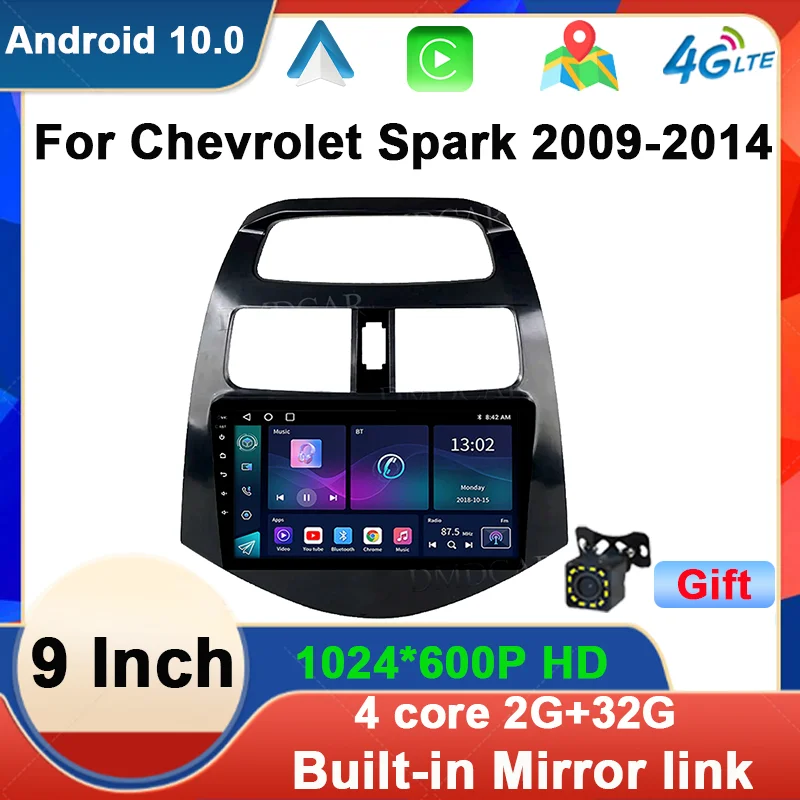 Auto Carplay 4G LTE 9'' Android 10 Car Radio For Chevrolet Spark Beat Matiz Creative 2010 - 2014 Multimedia Video DVD Player DSP