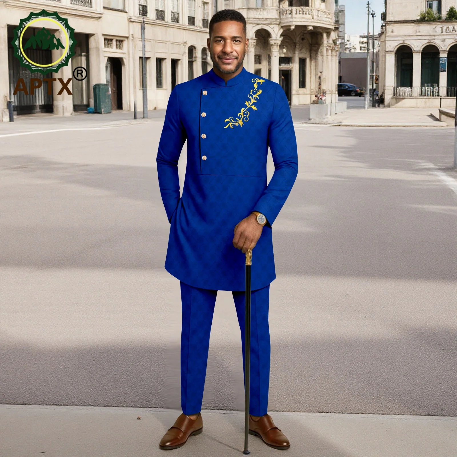 

Men's African Traditional Wedding Suit Bazin Riche Attire Custom Business Fashion Jacket Coat Pants Set for Party 2516095