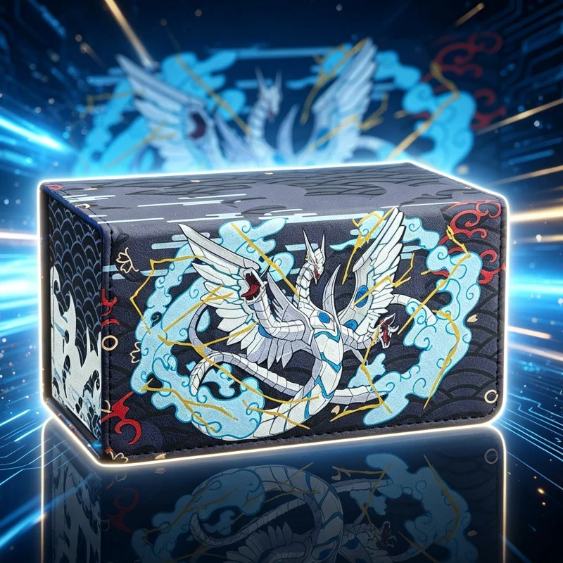 Yu-Gi-Oh！Cyber Dragon Leather Magnetic Card Box Cyber Dragon, The Luminous Mech Dragon Large Capacity Game Card Storage Box Toy