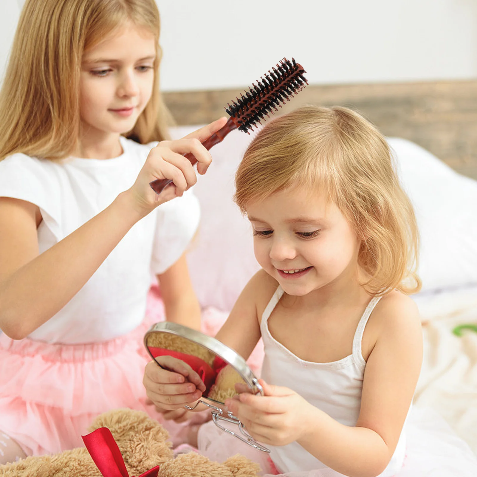 

3pcs Boar Bristle Curling Round Hair Brush Thick Wood Handle Detangling Styling Tool For Blow Drying Smoothing Bristle