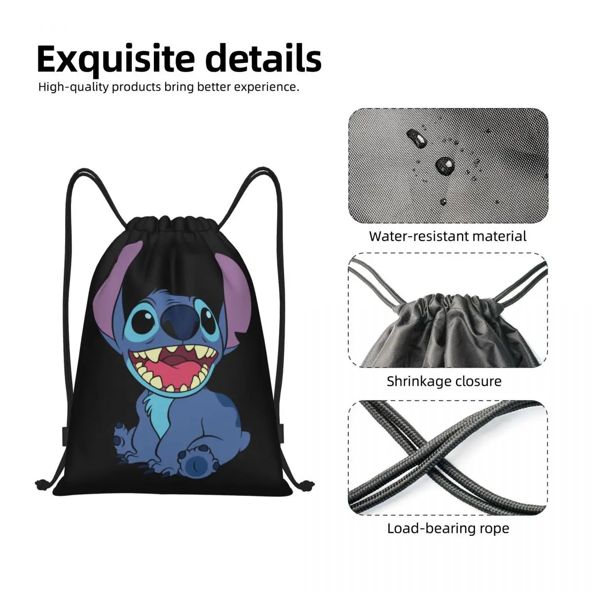 Custom Cute Stitch Disney Drawstring Backpack Women Men Gym Sport Sackpack Foldable Kawaii Shopping Bag Sack