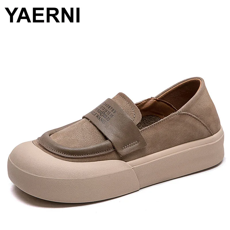 

Shoes Women Spring Round Toe Thick-Soled Ladies Sneakers Genuine Leather Casual Trend Girl Shoes Students Loafers