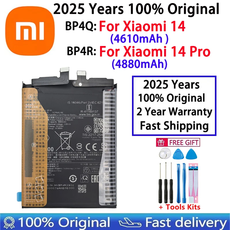 

2025 Years 100% Original Battery BP4Q For Xiaomi 14 , BP4R For Xiaomi 14 Pro 14Pro Phone Replacement Batteries Fast Shipping