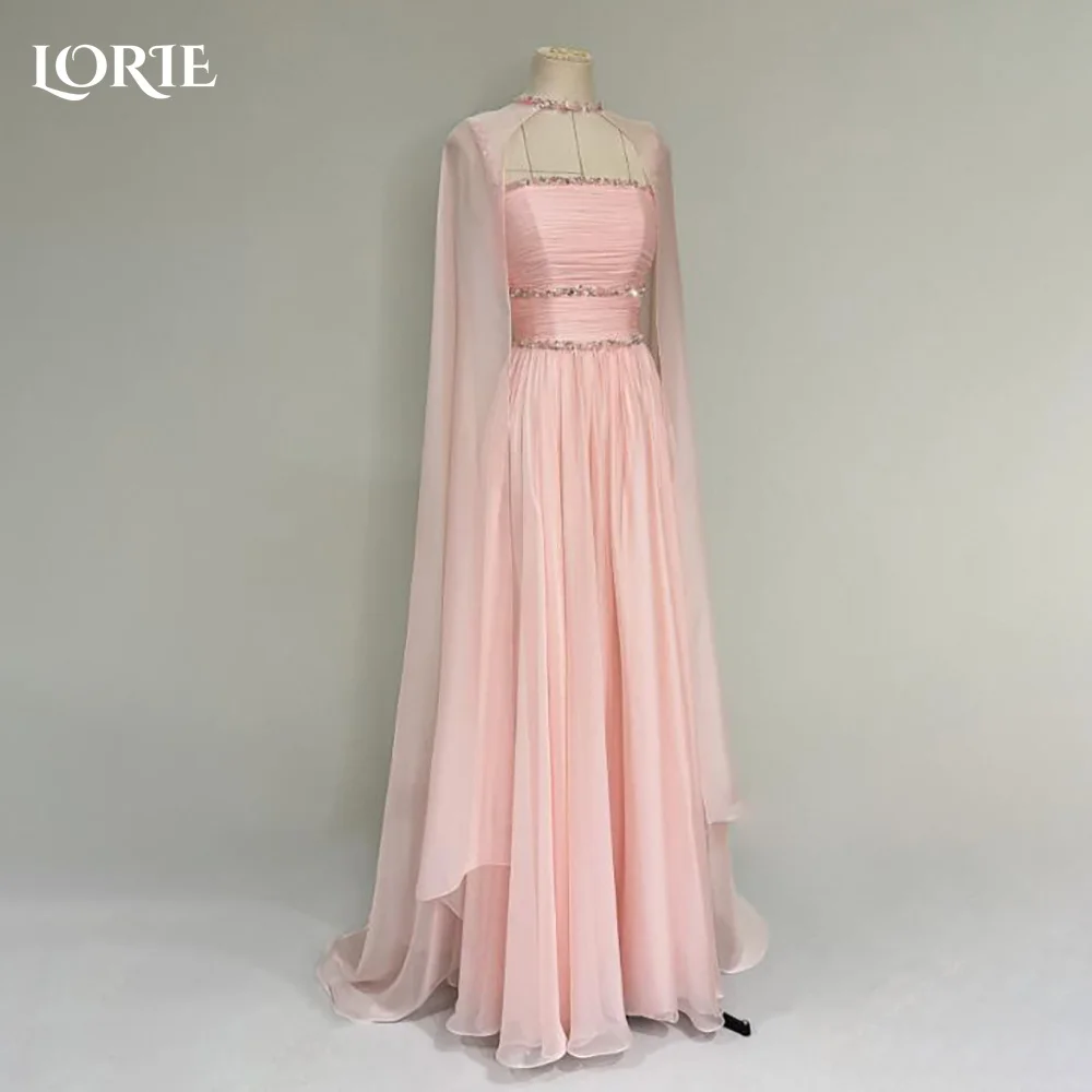 

LORIE Modest Crepe Evening Dresses Elegant Shawl Sleeve Ruinstone Pleat Mermaid Arabia Prom Gown Ruffle Party Dresses Customized