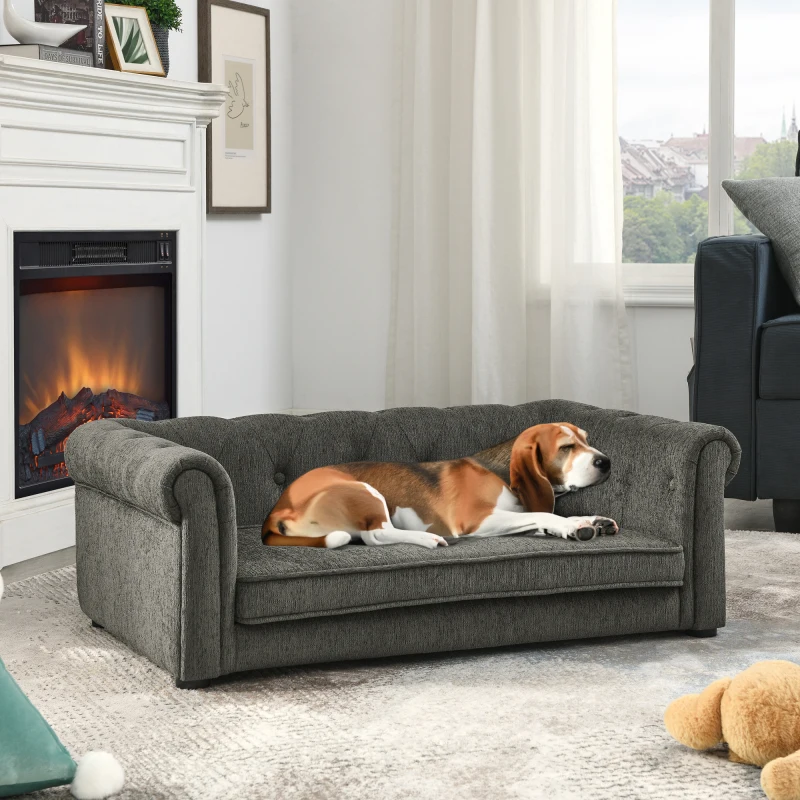 Pet Sofa with Arc shaped Backrest and Armrests Contemporary Rectangular Pet Sofa Crafted From Breathable Linen