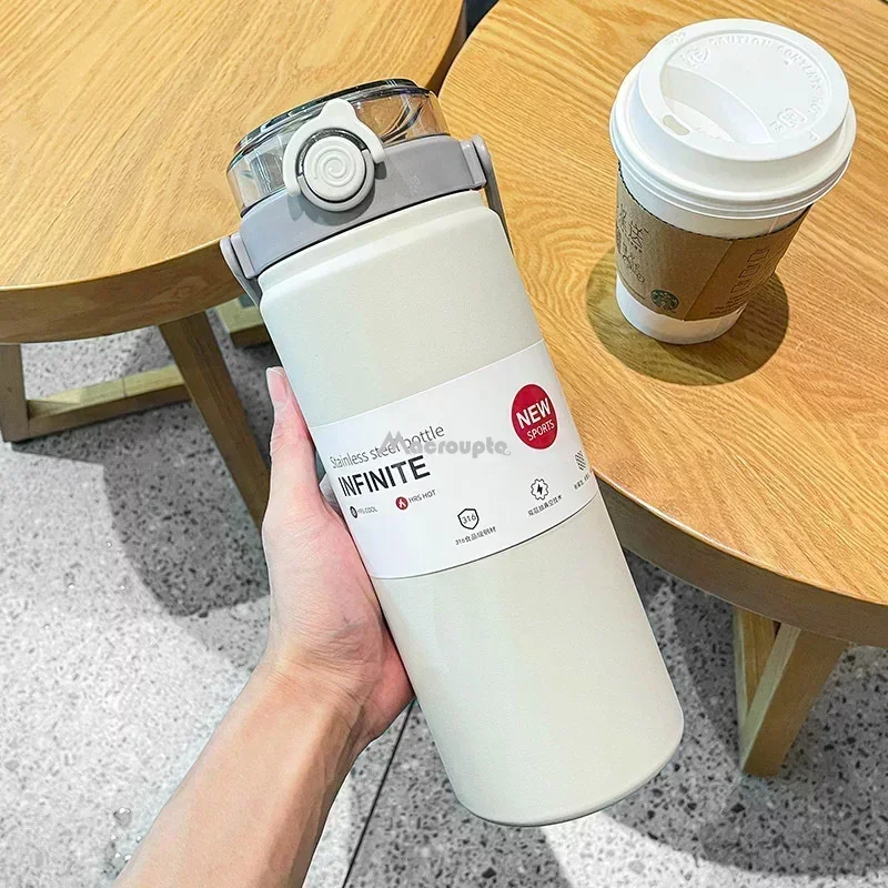 1.2L Large Capacity Thermo Bottle with Straw Stainless Steel Thermal Water Bottle Keep Cold and Hot Thermos Cup Vacuum Flask 304