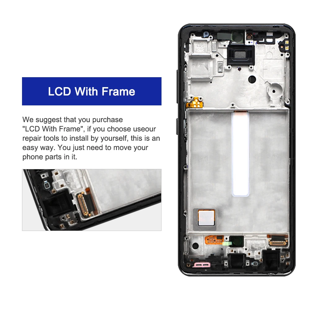 For Samsung A52 4G SM-A525F A525F/DS Display with Frame Touch Screen with Fingerprint For Samsung A52 LCD Display Replacement