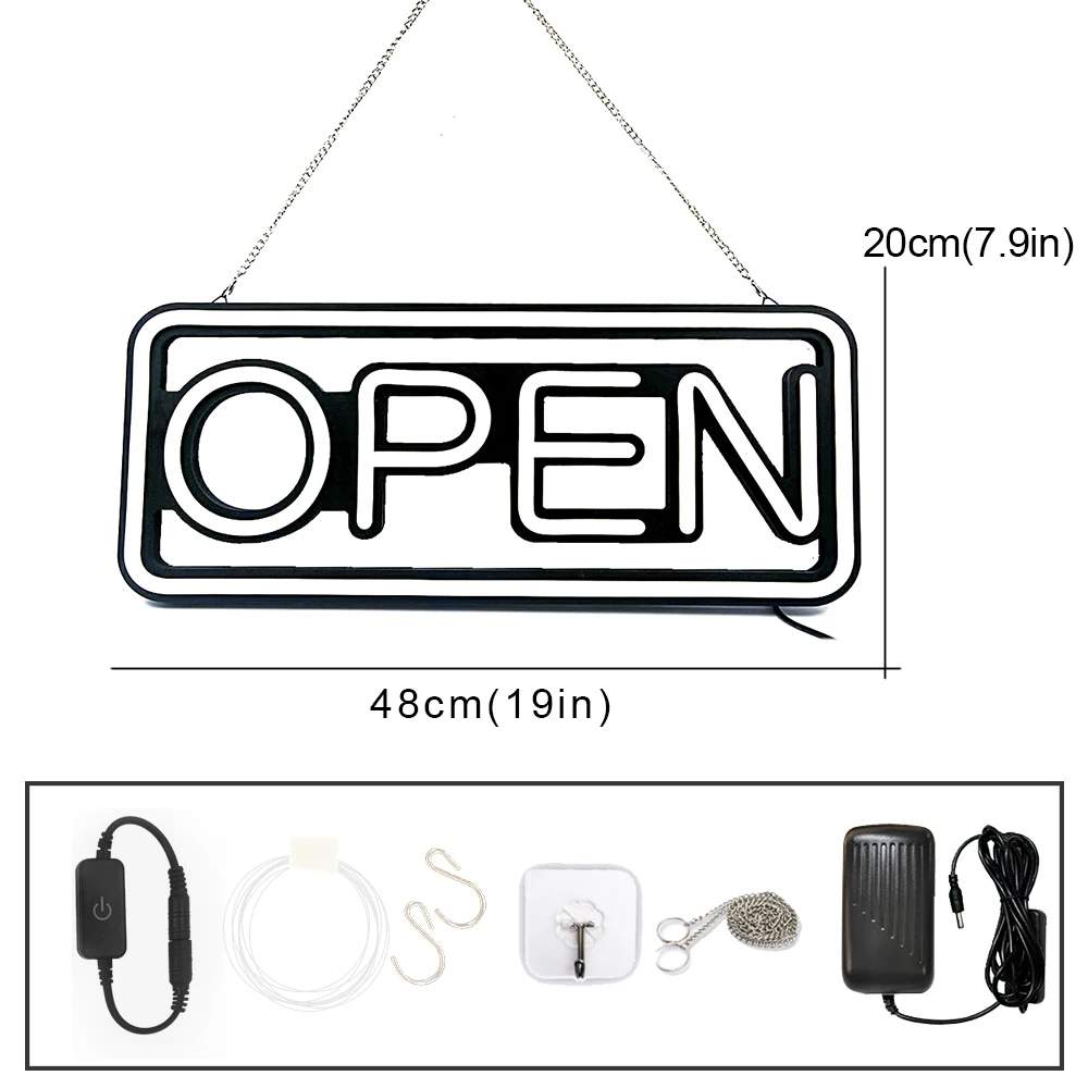 Imagem -02 - Sinal de Néon Aberto 19x8 na Loja de Néon Led Ultra Brilhante Sinal Aberto para a Montagem da Janela da Frente da Loja Sinal de Luz de Publicidade
