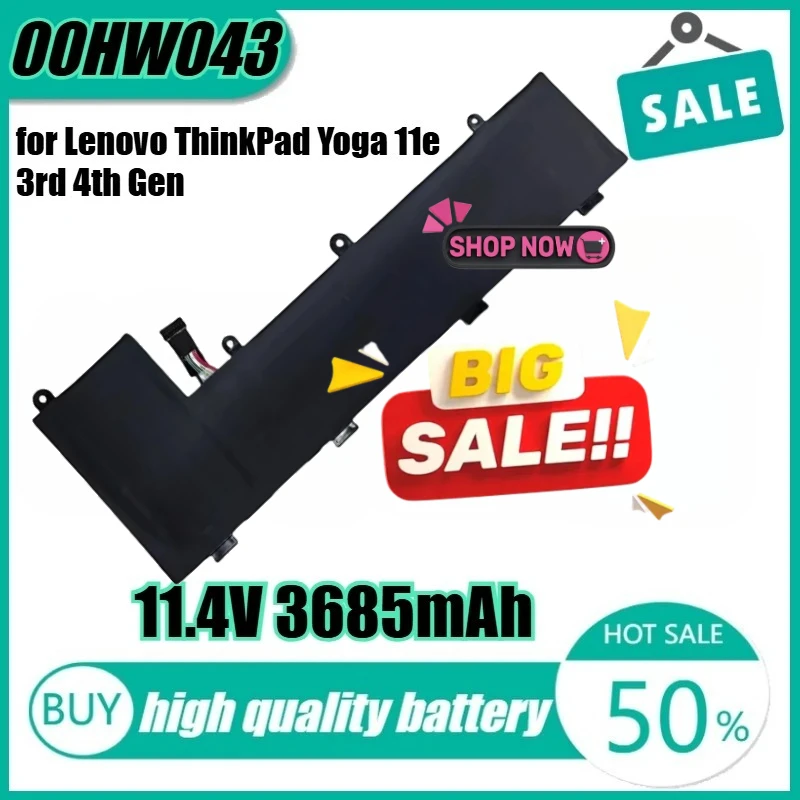 

New 00HW043 11.4V 42Wh 3685mAh 00HW043 Laptop Battery for Lenovo ThinkPad Yoga 11e 3rd 4th Gen 20GC 00HW044