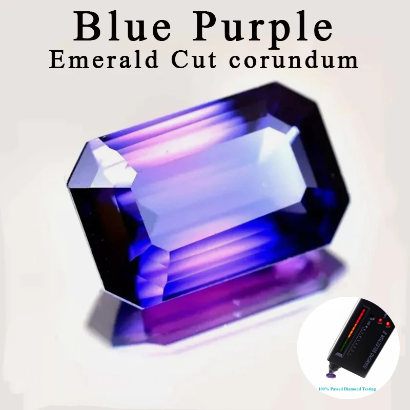 

Synthetic corundum Blue Purple Emerald Cut Pass diamonds pen test for Jewelry Rings Earrings Making
