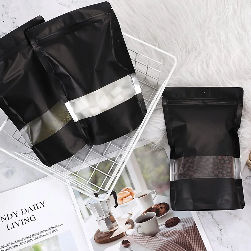 

1000Pcs/Lot Resealable Mylar Bags With Window Black Aluminium ZipLock Bag Smell Proof Kitchen Storage Clear Packaging Bag