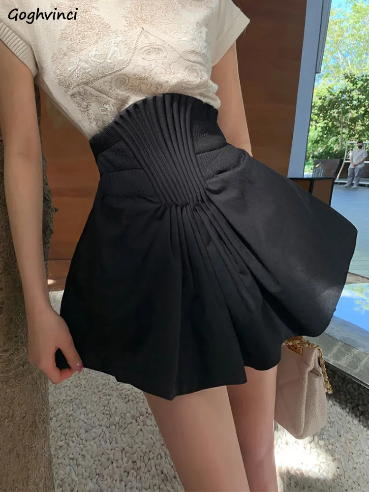 

Skirts Women Folds Streetwear A-line Holiday Romantic Attractive Korean Style Office Summer All-match Simple Creativity Elegant