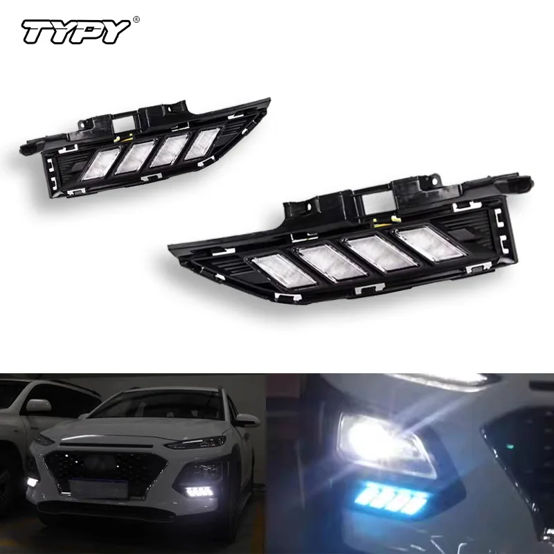 

TYPY Car Flashing 1 Set LED DRL For Hyundai ENCINO 2018 2019 Yellow Turn Signal Lamp night blue With Daytime Running Light