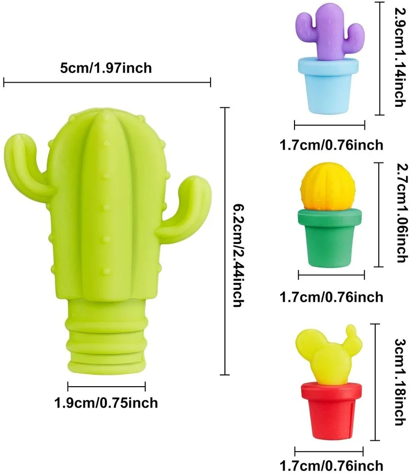 Creative Cactus Shape Wine Bottle Stopper Bottle Stopper Sealing Plugs Dedicated Cup Wine Glass Silicone Label Marker Cactus