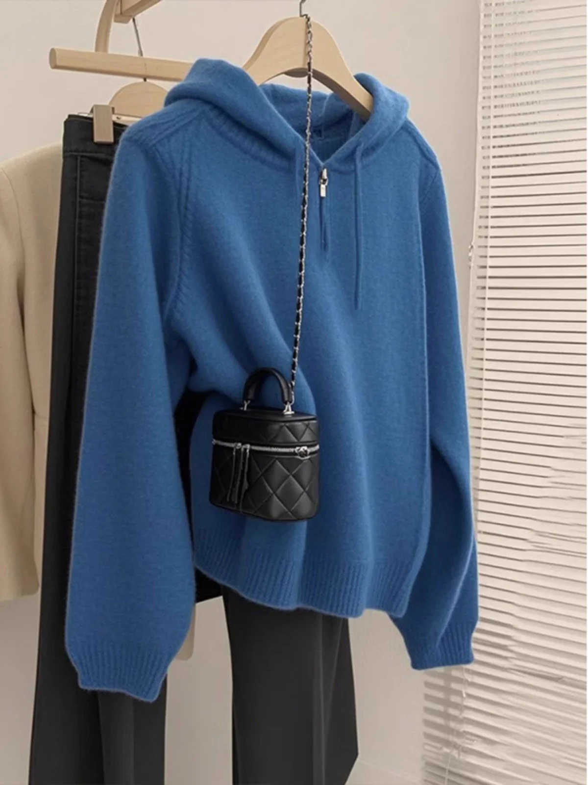 Ele com capuz klein azul camisola de malha feminina primavera outono novo sle interior usar base chapéu irt overhead topo