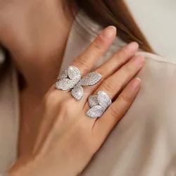 New Fashion Exaggerated Engagement Rings for Women Oversized Butterfly Flower AAA Cubic Zirconia Bride Beautiful Jewelry Gift