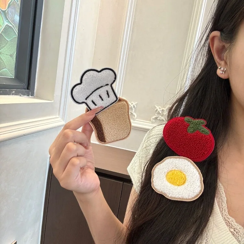 Cute Funny Bread Chef Hat Hair Velcro Sticker Cartoon Food Fringe Bangs Holder Girly Hair Arrangement Tool