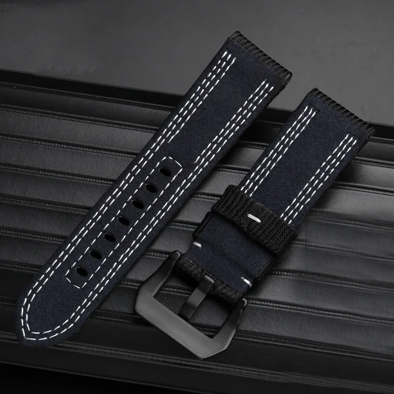 High Quality 24mm 26mm Nylon Canvas Cow Leather Watch Strap Watchband For Panerai PAM985 984 Submersiblea Luminor Accessories