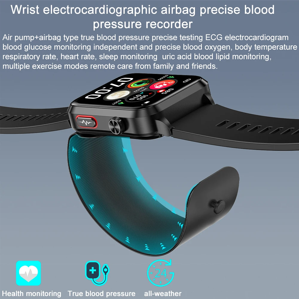 2024 New Medical Grade Smart Watch air Pump ECG True Accurately Blood Pressure Airbag health watch Uric Acid Blood Lipids watch