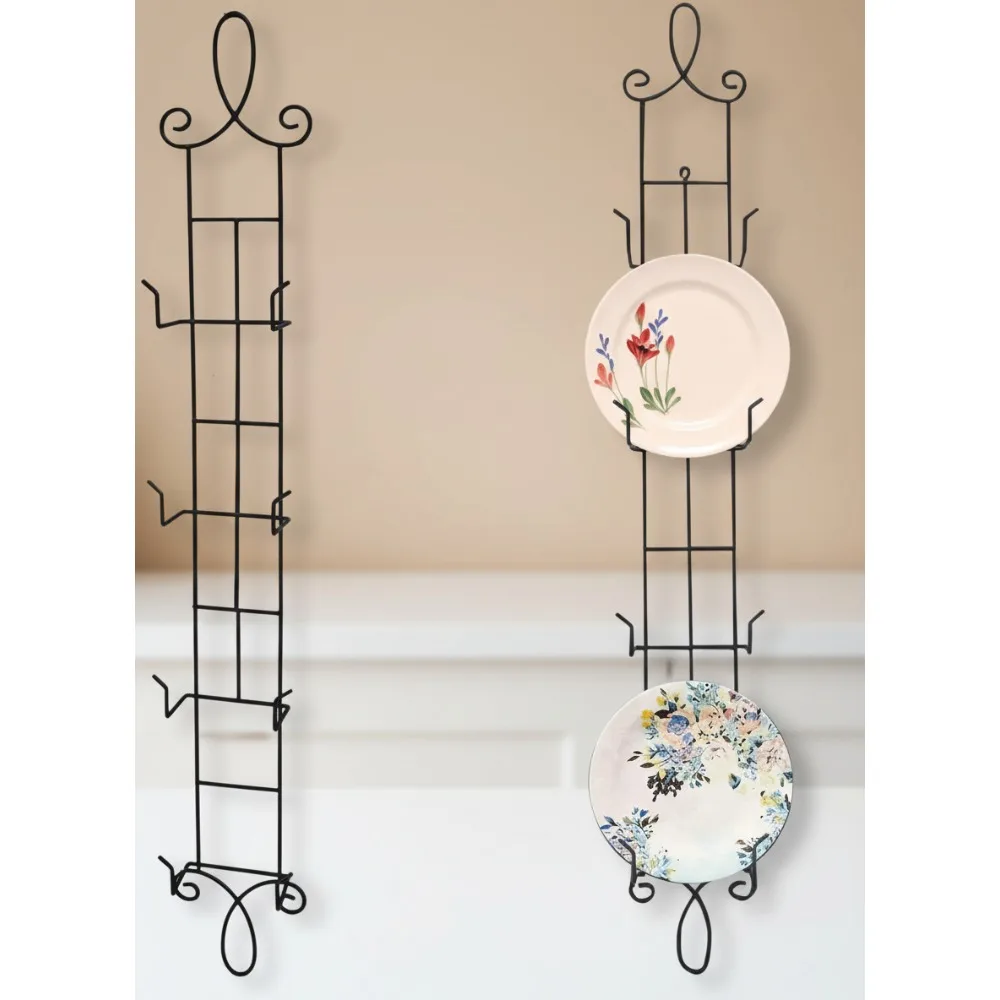 

4-Tier Vertical Plate Display Rack Wall Holder for Collectible Plates Metal Black Decorative