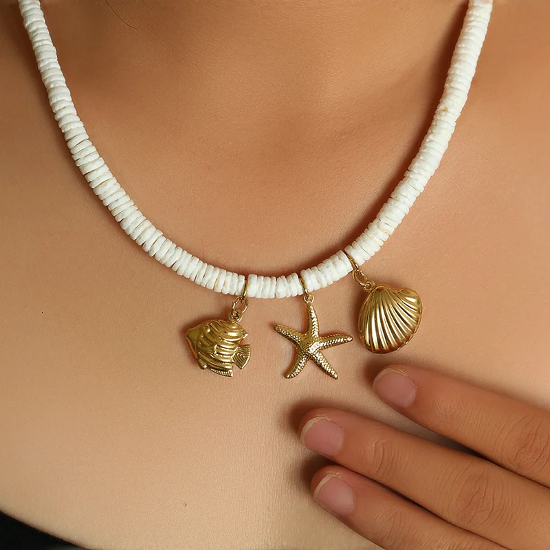 EILIECK 316L Edelstahl Goldfarben Seestern-Schildkröten-Anhänger Halskette Trendige Handgefertigte Halskette Wasserdichter Schmuck für Frauen – Detail 9