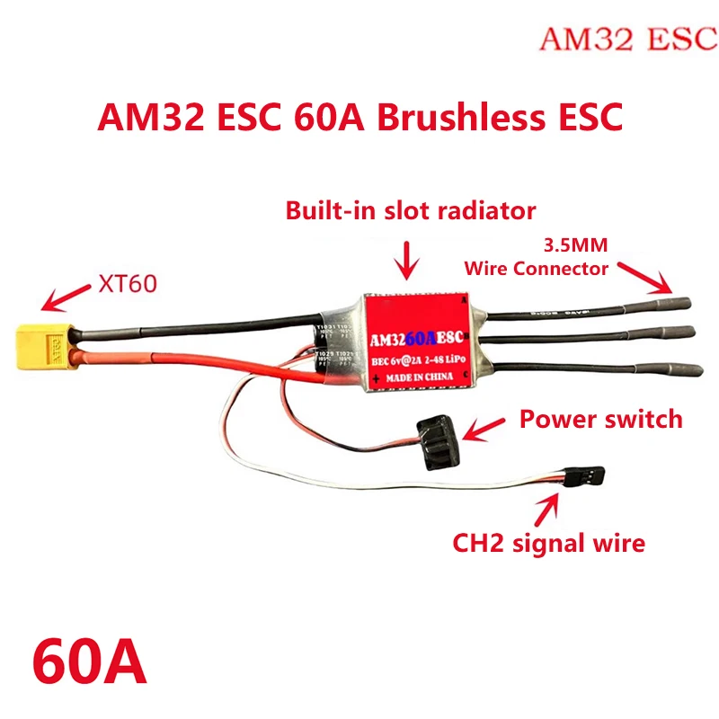 AM32 60A 80A 150A 200A 브러시리스 ESC 2-6S BEC 6V/2A 6V/5A 1/10 1/8 R 자동차 비행기 항공기용