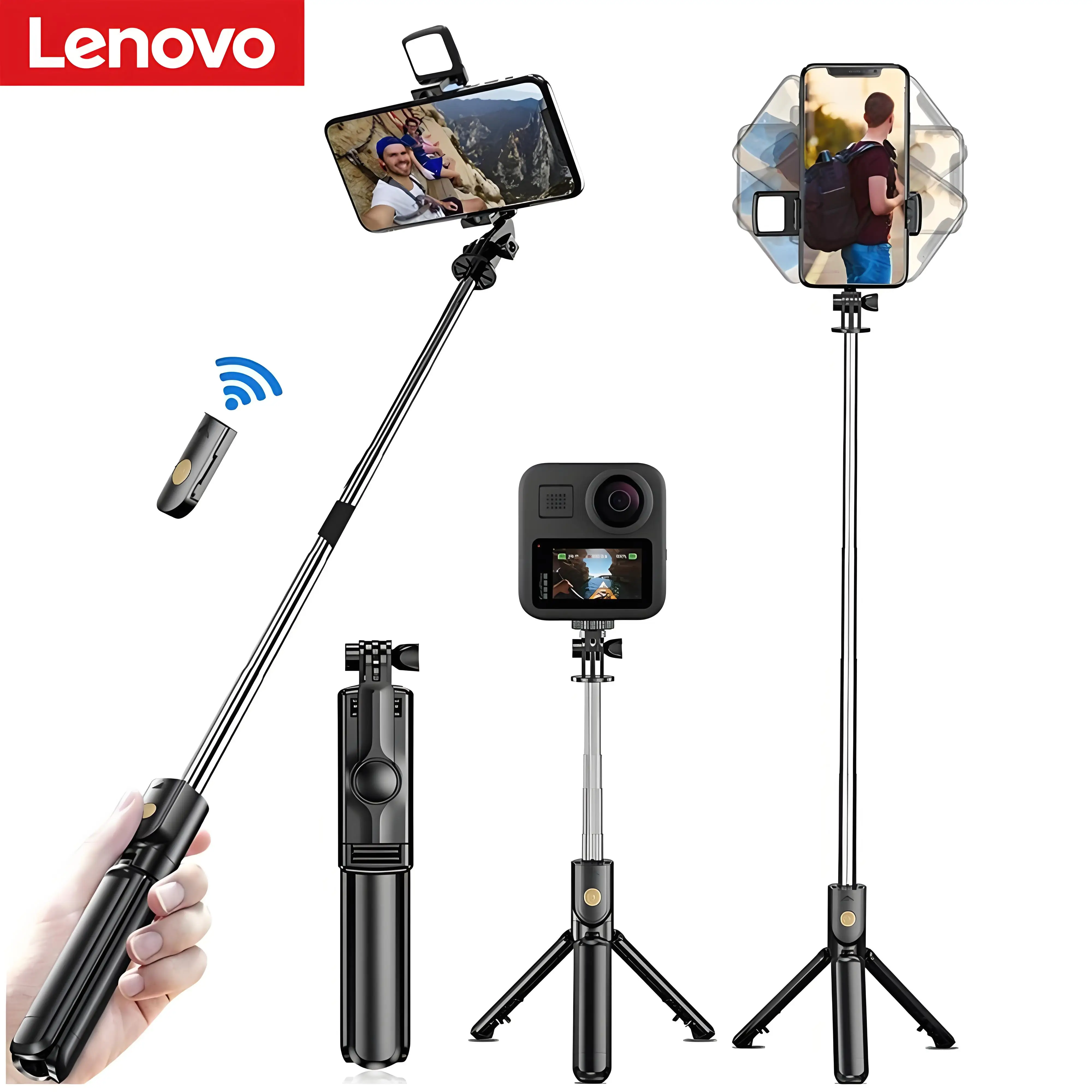 Lenovo Wireless Selfie Stick Tripod with Bluetooth Remote Expandable Tripod for iPhone Mobile Phone Tiktok Live Streaming