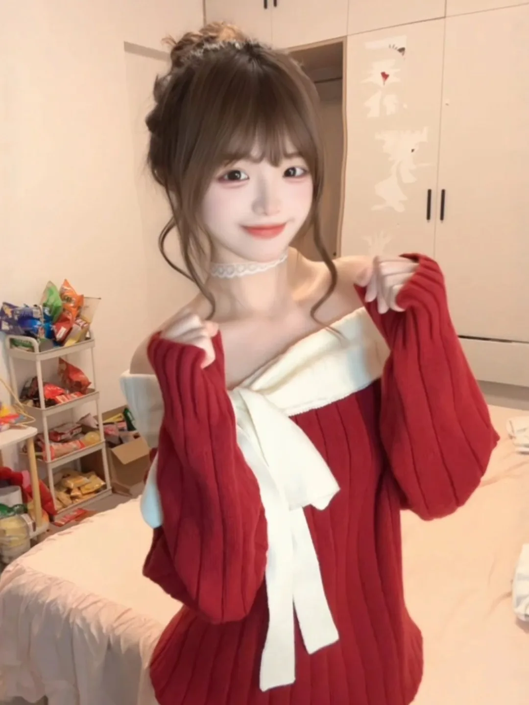 

Spring Knitted ort Dr One oulder Bodycon Red Knot Ci Commute Street Sle Church Date Casual Tourist