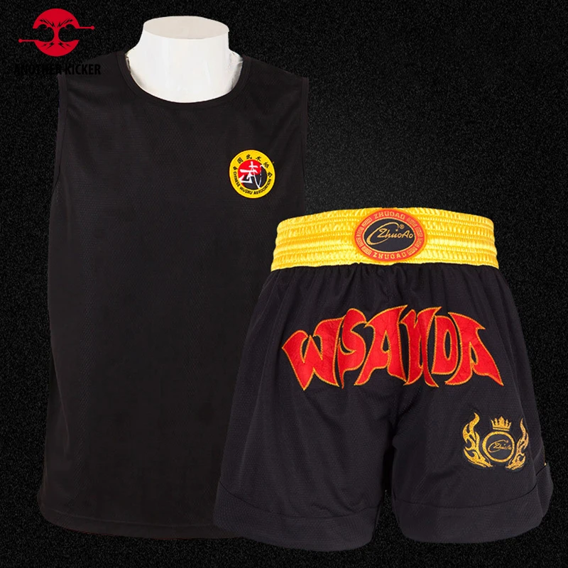 Muay Thai Shorts Match Vest Set Wushu Sanda Martial Arts MMA Fight Kickboxing Training Pants Men Women Child Kick Boxing Shorts