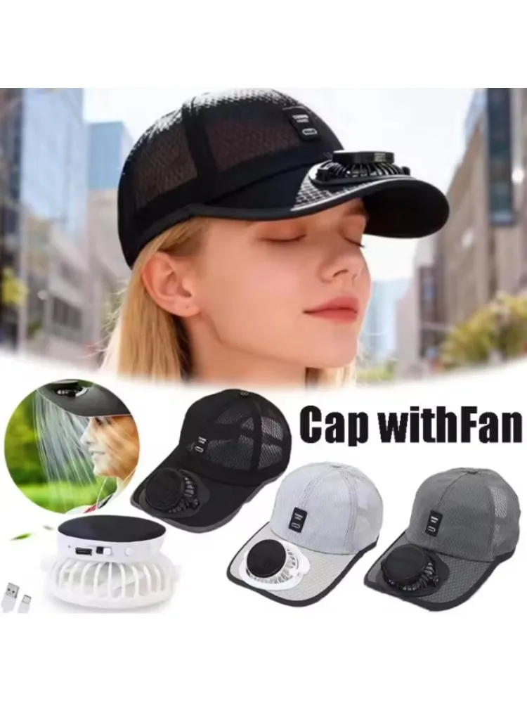 AliExpress NONE Solar Powered Cap with Fan Summer Breathable Mesh Sun Protection Outdoor Baseball Hat For Men USB Rechargeable Cooling Headwear