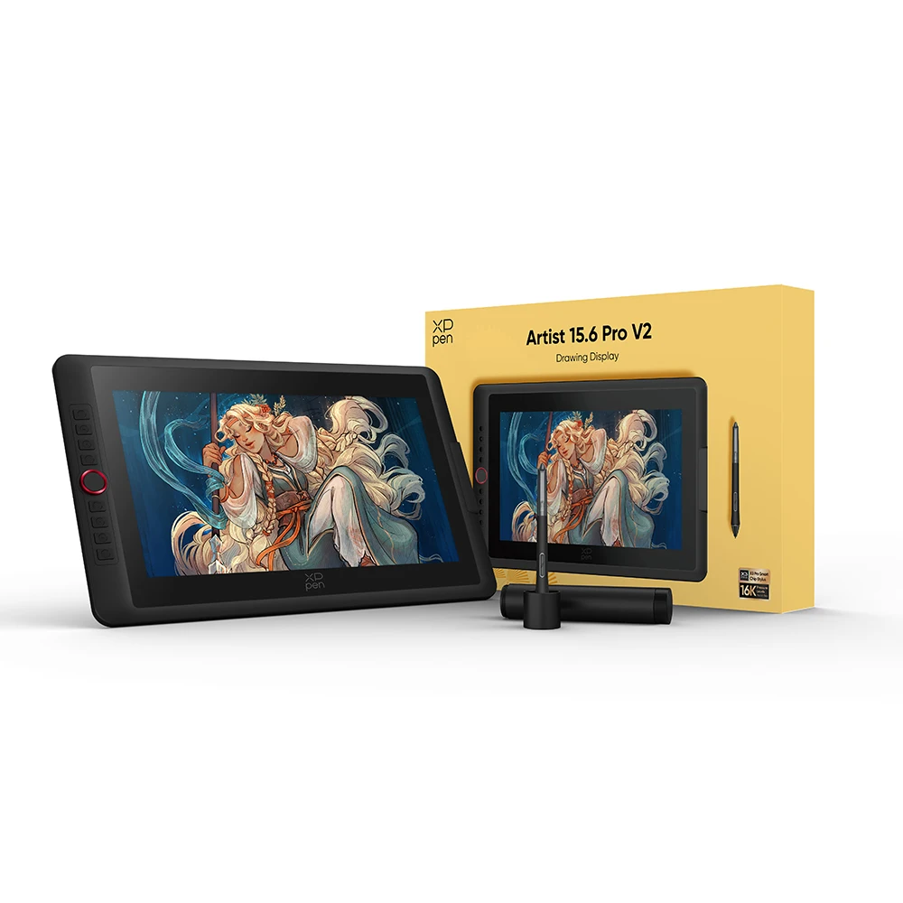 XPPen New Artist 15.6 Pro V2 Graphics Pen Tablet Monitor 15.4 inch Display 16K Pressure with Red Dial Quick Keys for Windows Mac