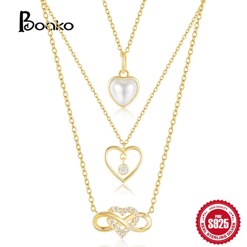 BOAKO 925 Sterling Silver Luxury Shell Zircon Drop Oil Star Heart-shaped Pendant Necklaces For Women 2024 Fine Wedding Jewelry