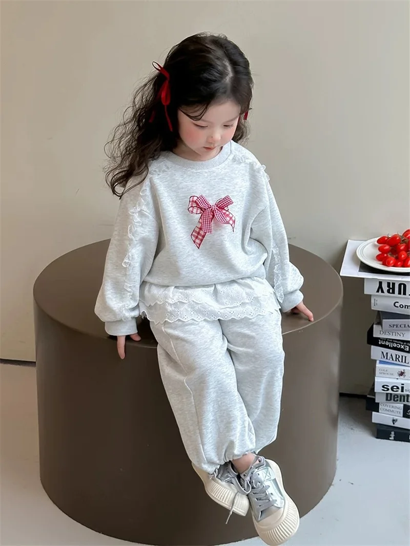 

Girls Long Sleeve Bow Sets Autumn Children Cotton Sweatshirt Suit Fashion 2 Piece Kids Sports Loose Tracksuit Outfits 1-10Y