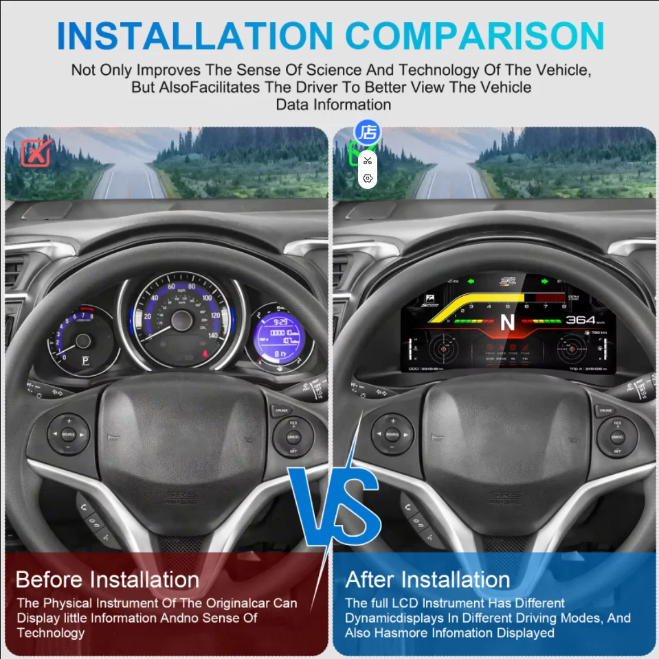 

DX 12,3-дюймовый умный автомобильный ЖК-дисплей с цифровым кластером CockPit для Honda Fit 2014-2020, приборная панель, виртуальный прибор для кабины, автоматический измеритель скорости